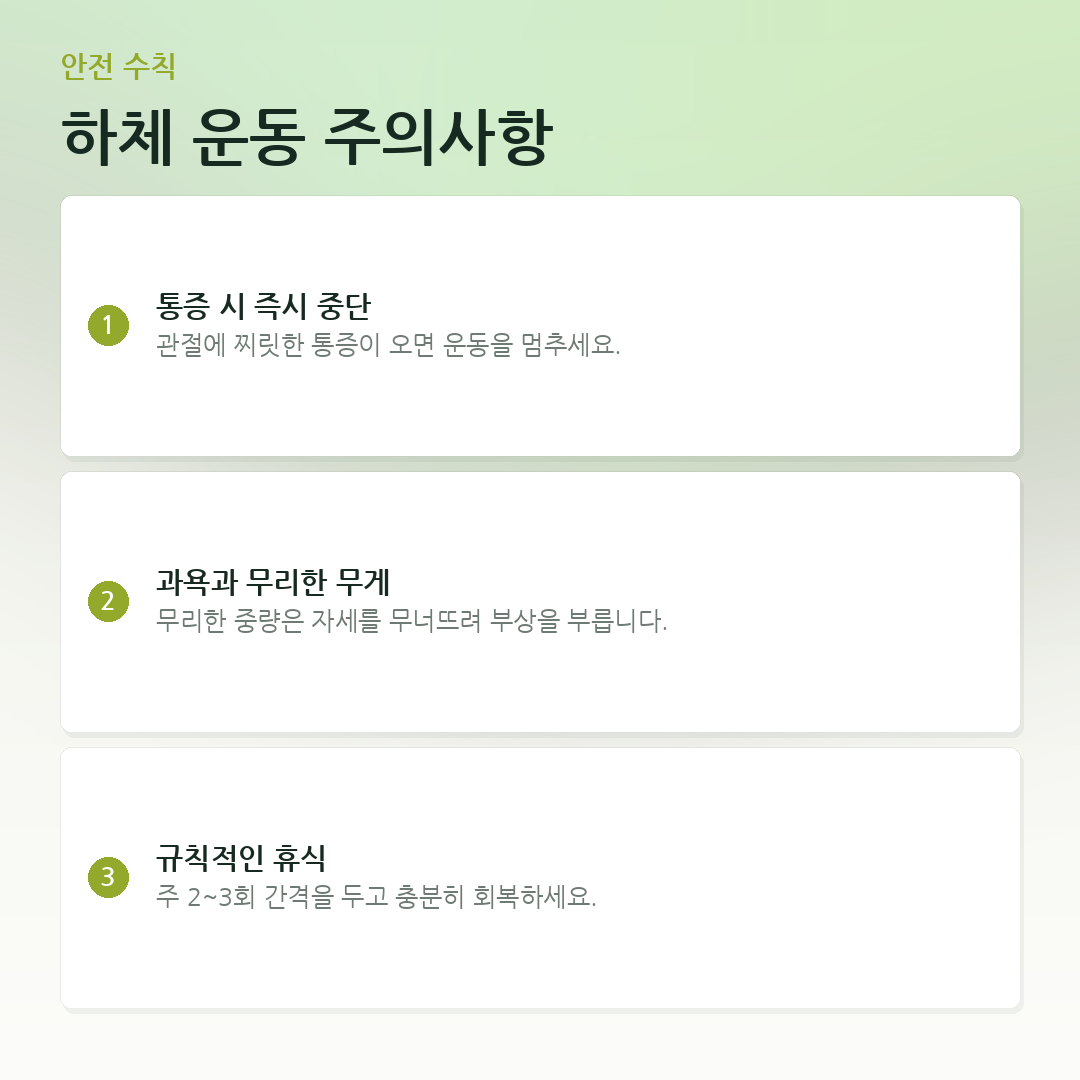 하체 운동 주의사항 요약 카드